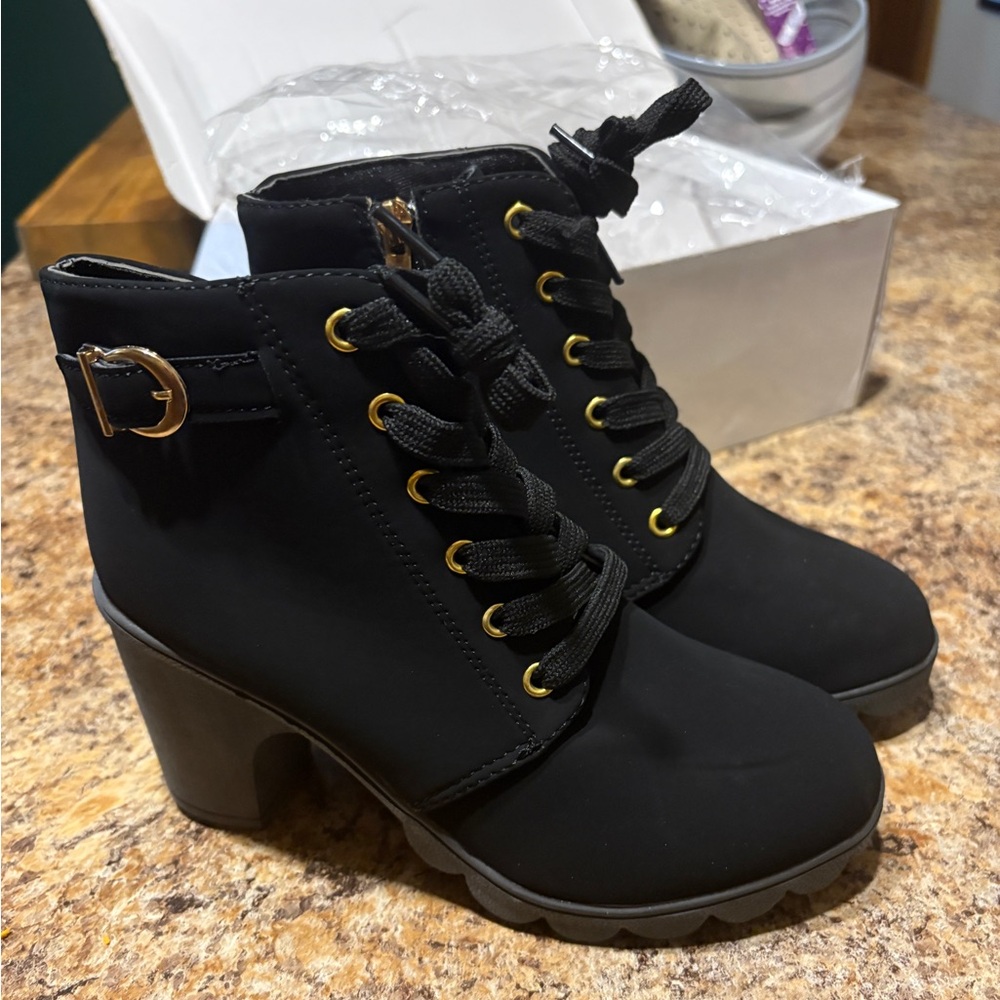 NWT Stylish Black Ankle Boots with Buckle Detail
